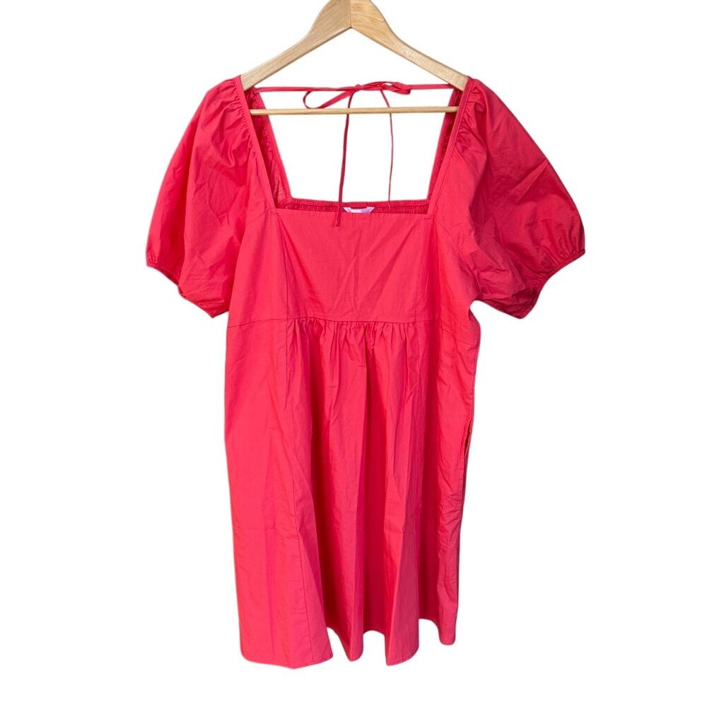 Draper James Coral Cotton Smocked Baby Doll Puff Sleeve Pockets Dress Sz XL - Picture 2 of 9